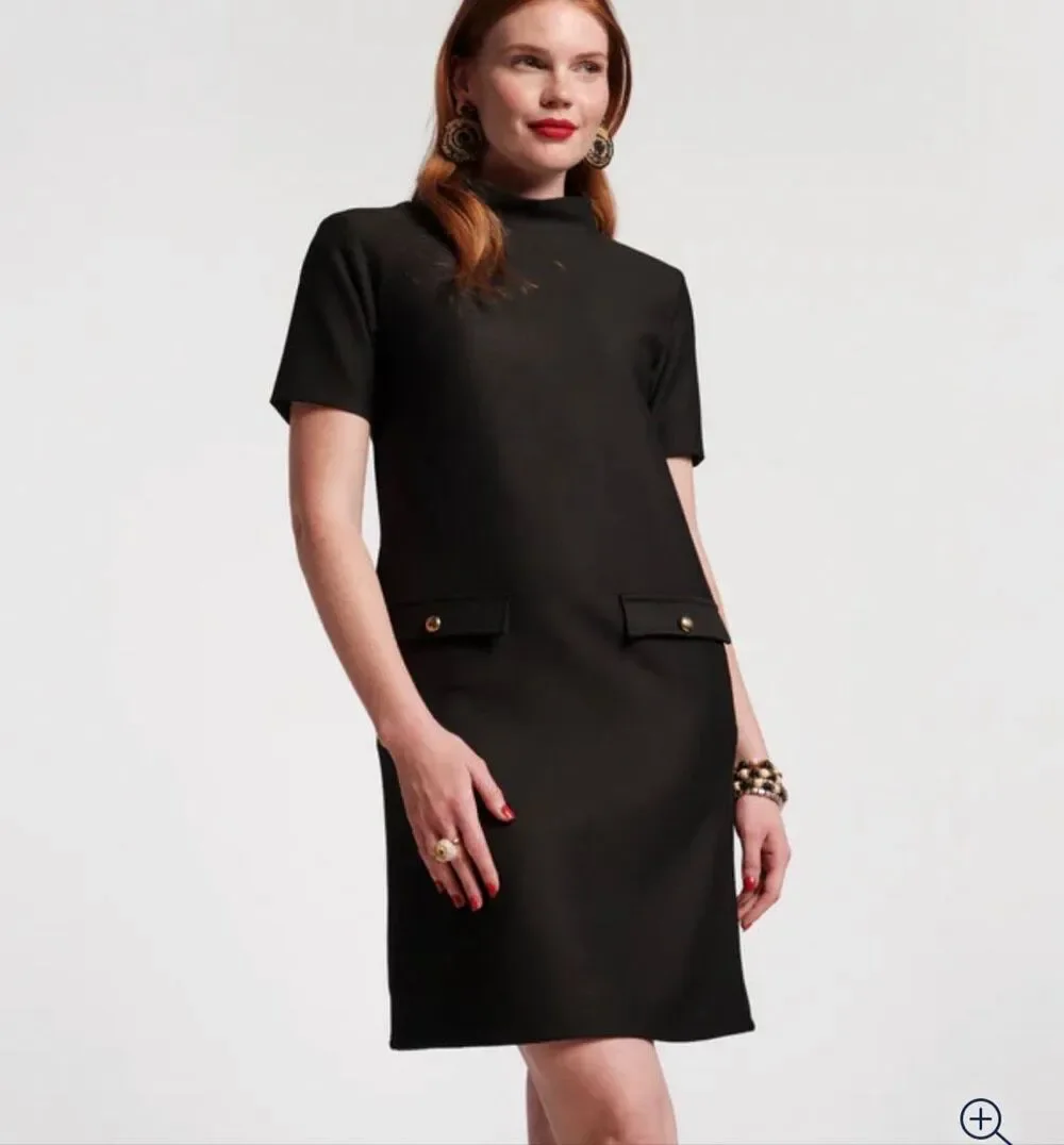 Frances Valentine Sarah Shift Dress 2X NWT Black Mod Sheath High Neck Office